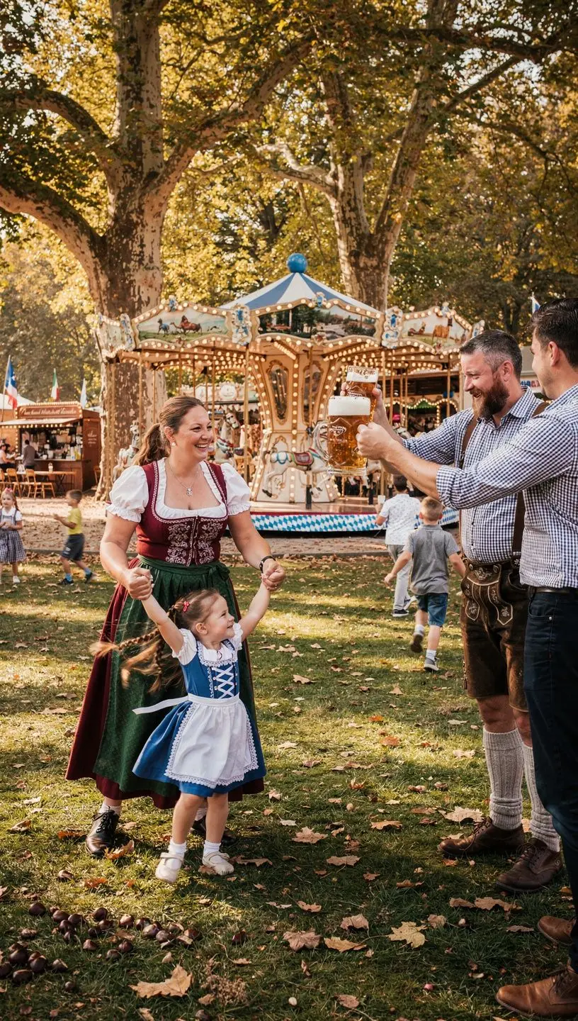Traditionelle bayerische Tänzerinnen und Tänzer in Trachten bei einem Auftritt.